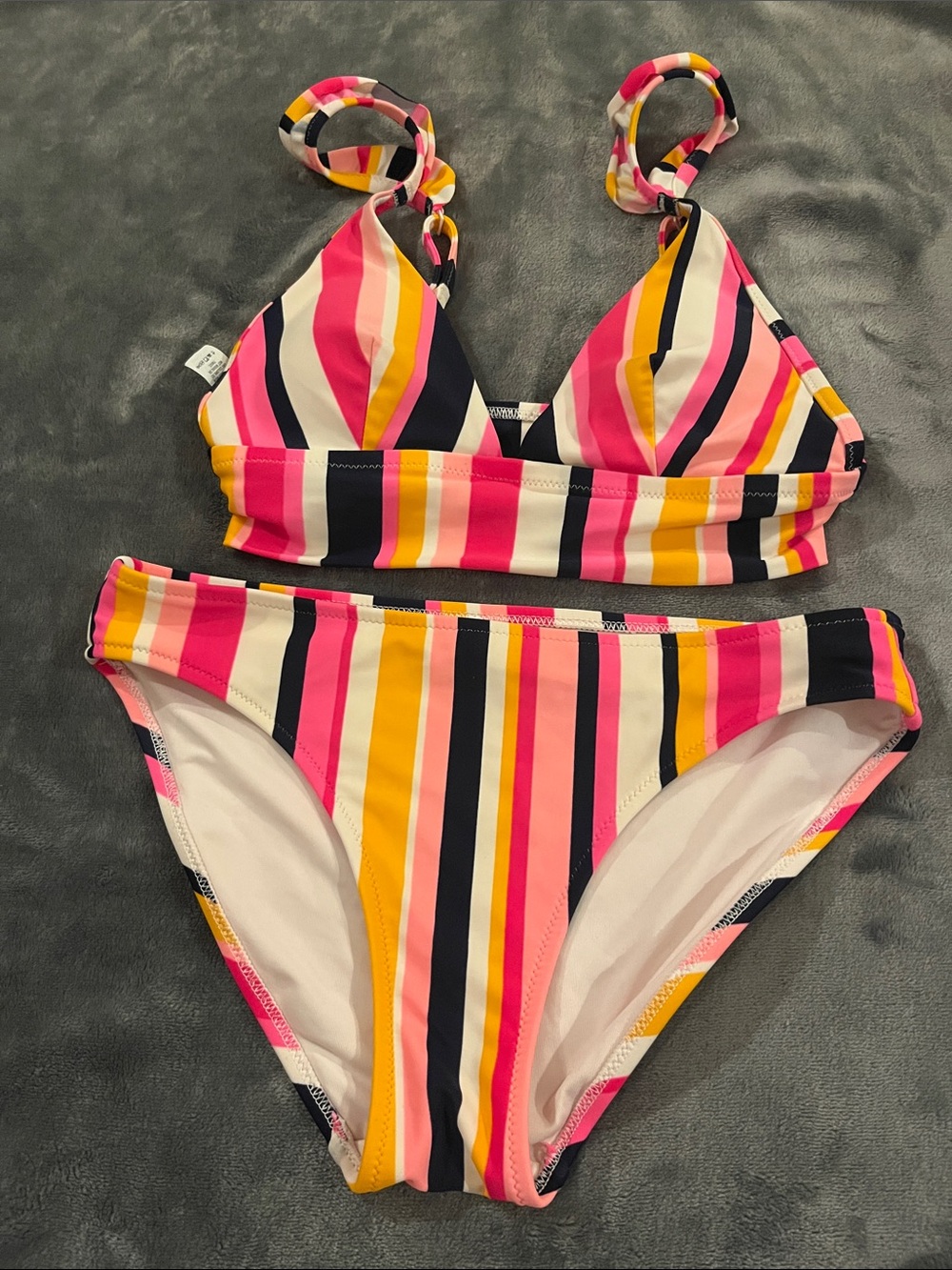 aerie Striped Bikini Set in Pink, Yellow, Navy & Cream